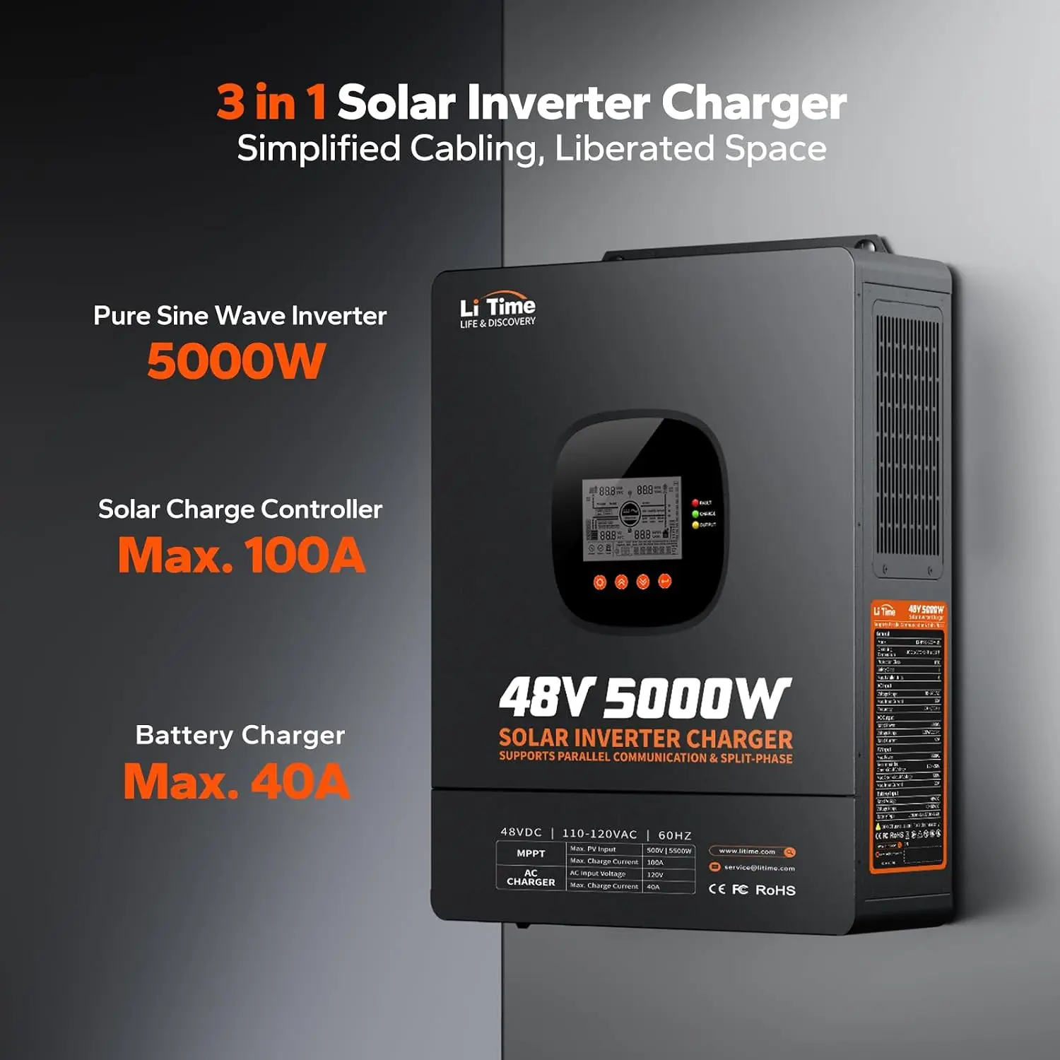 อินเวอร์เตอร์ไฮบริดพลังงานแสงอ - Parallel Solar Inverter 48V 5000W Mppt บทวิจารณ์และราคา
